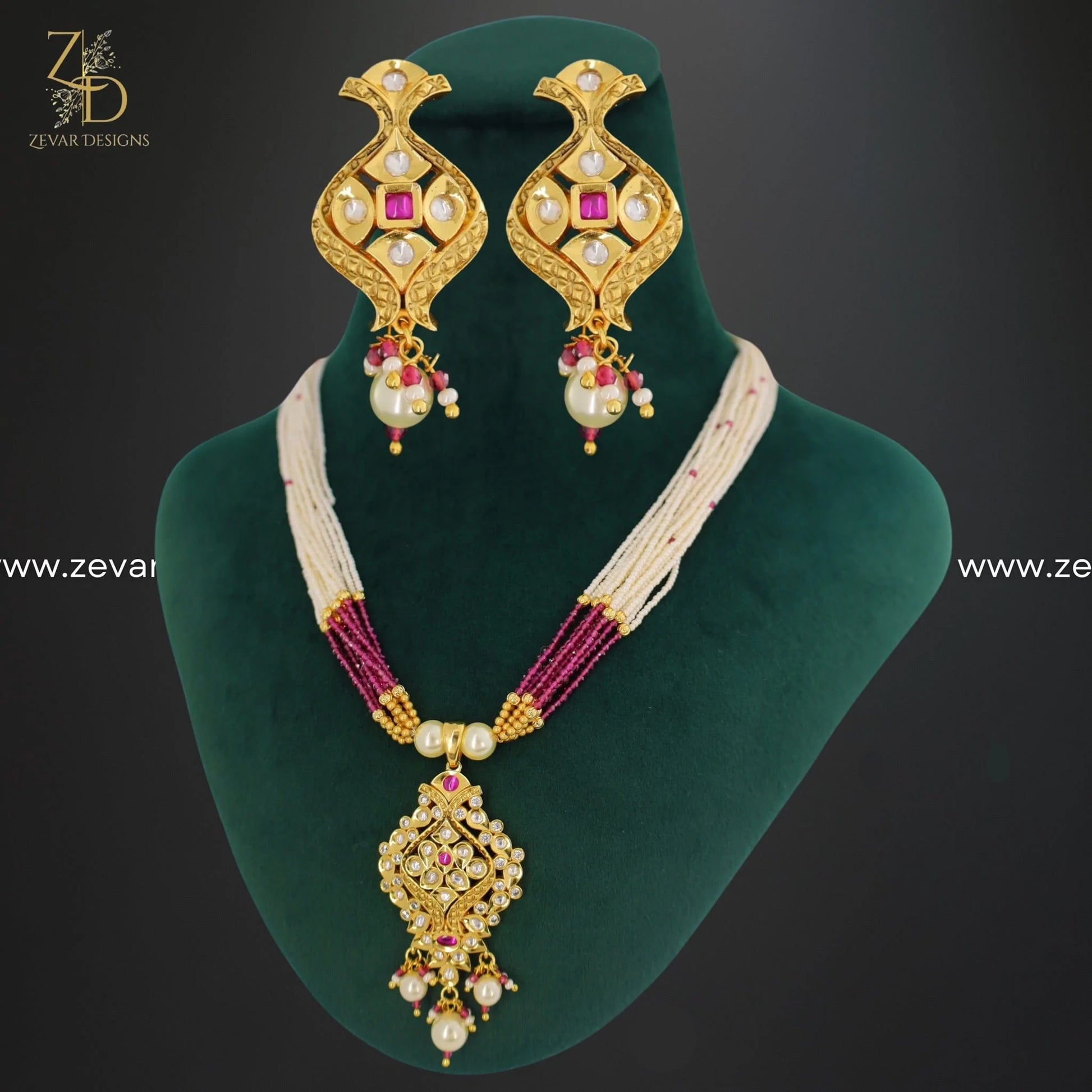 Zevar Designs Long Necklace Sets Kundan and AD Pendant Set in Ruby Red