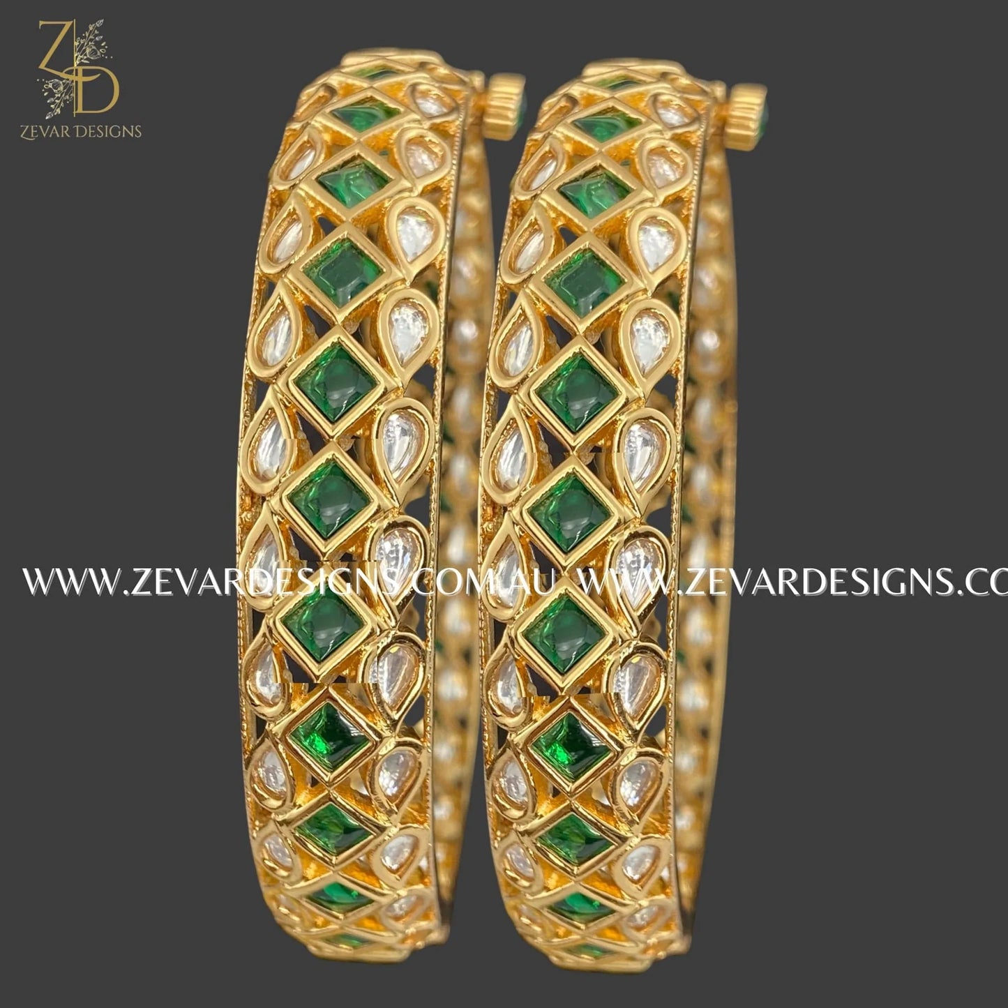 Zevar Designs Kundan Bangles Kundan Bangles - Emerald Green
