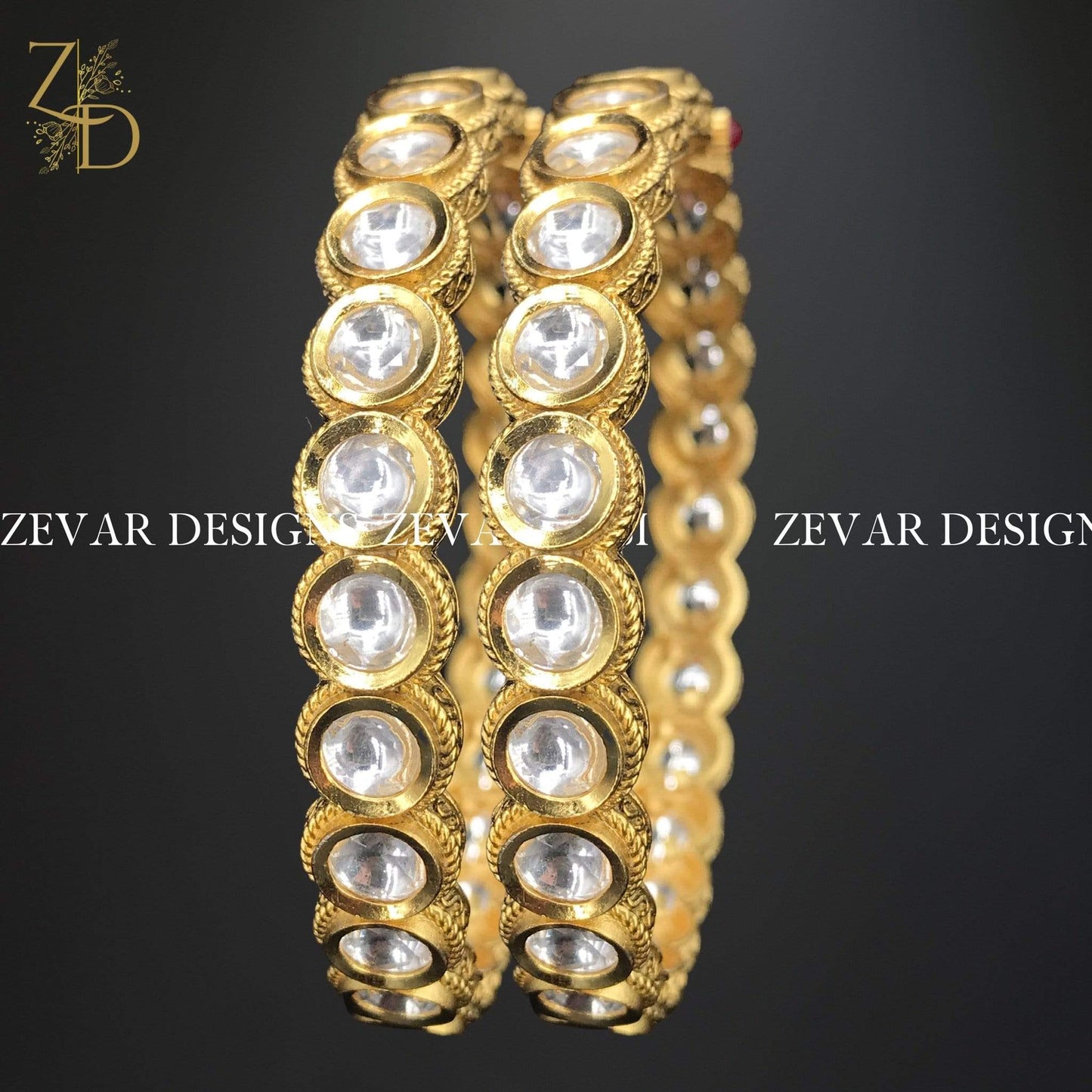 Zevar Designs Kundan Bangles Kundan Bangles - Gold