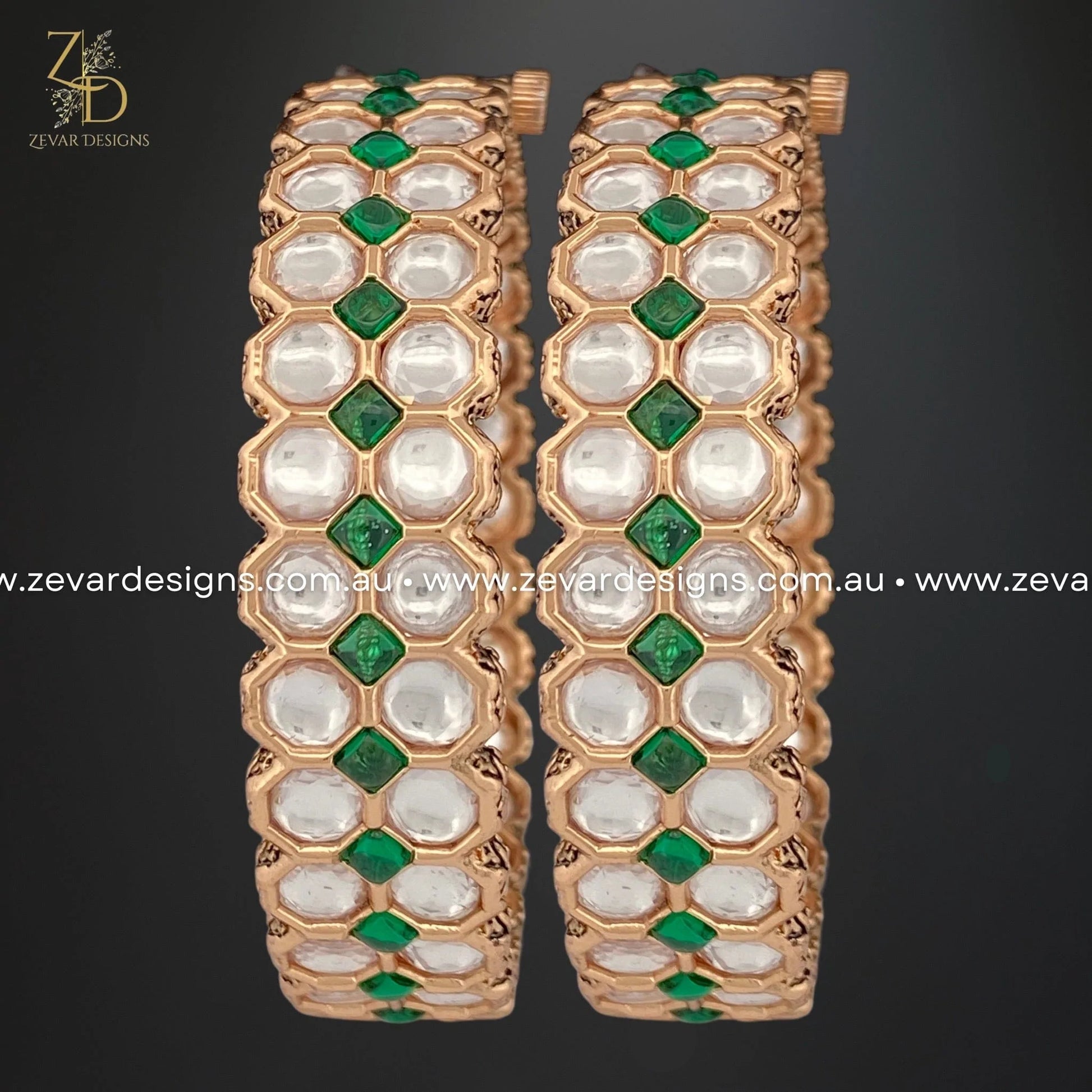 Zevar Designs Kundan Bangles Kundan Bangles - Green