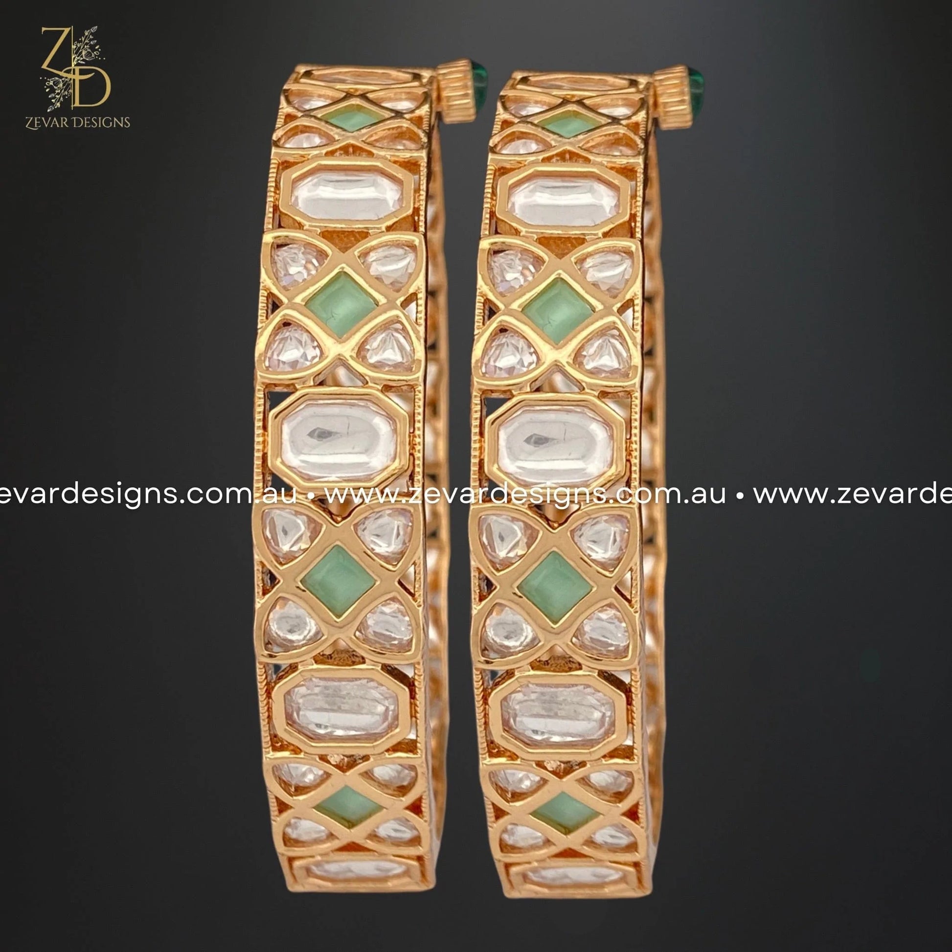 Zevar Designs Kundan Bangles Kundan Bangles - Mint Green