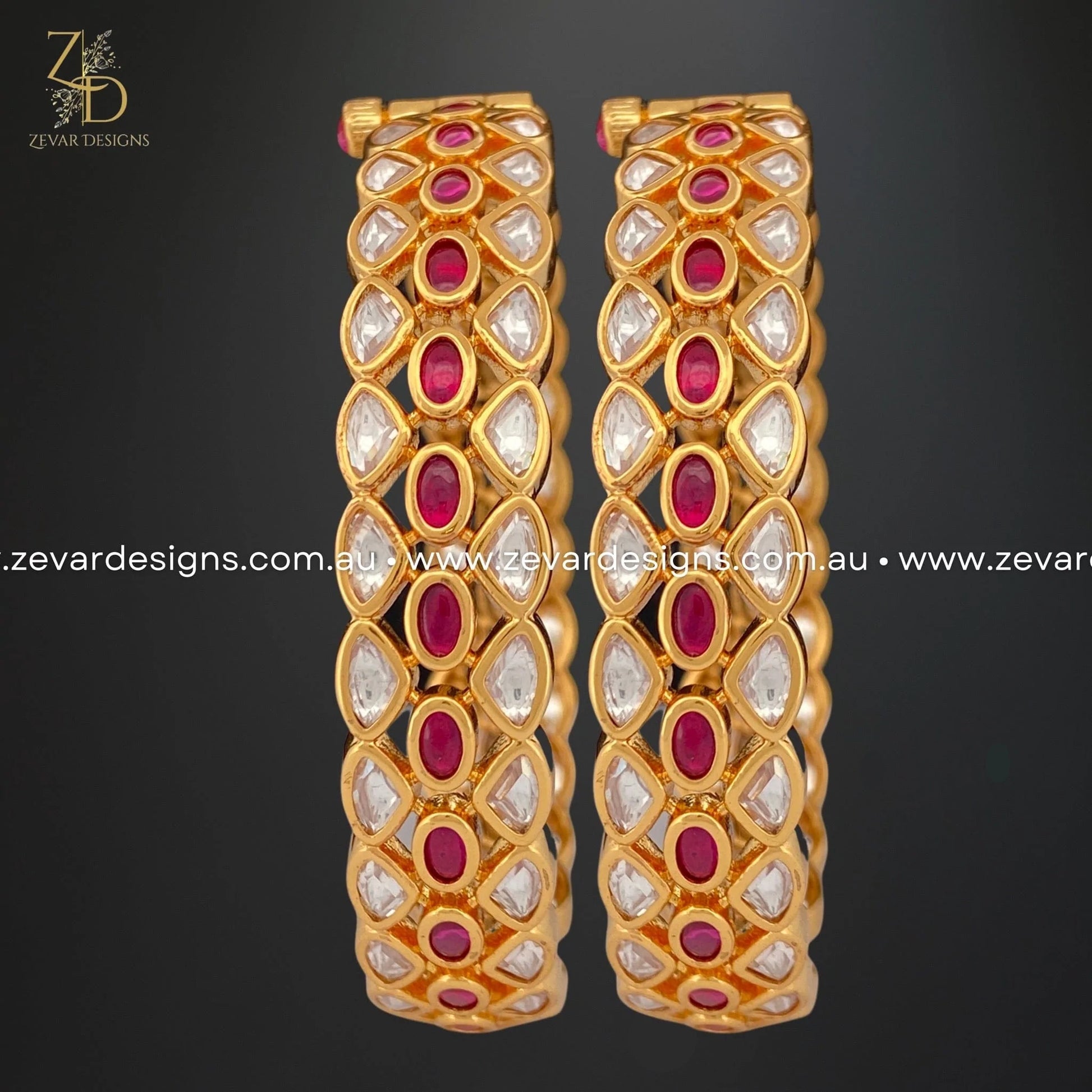 Zevar Designs Kundan Bangles Kundan Bangles - Red