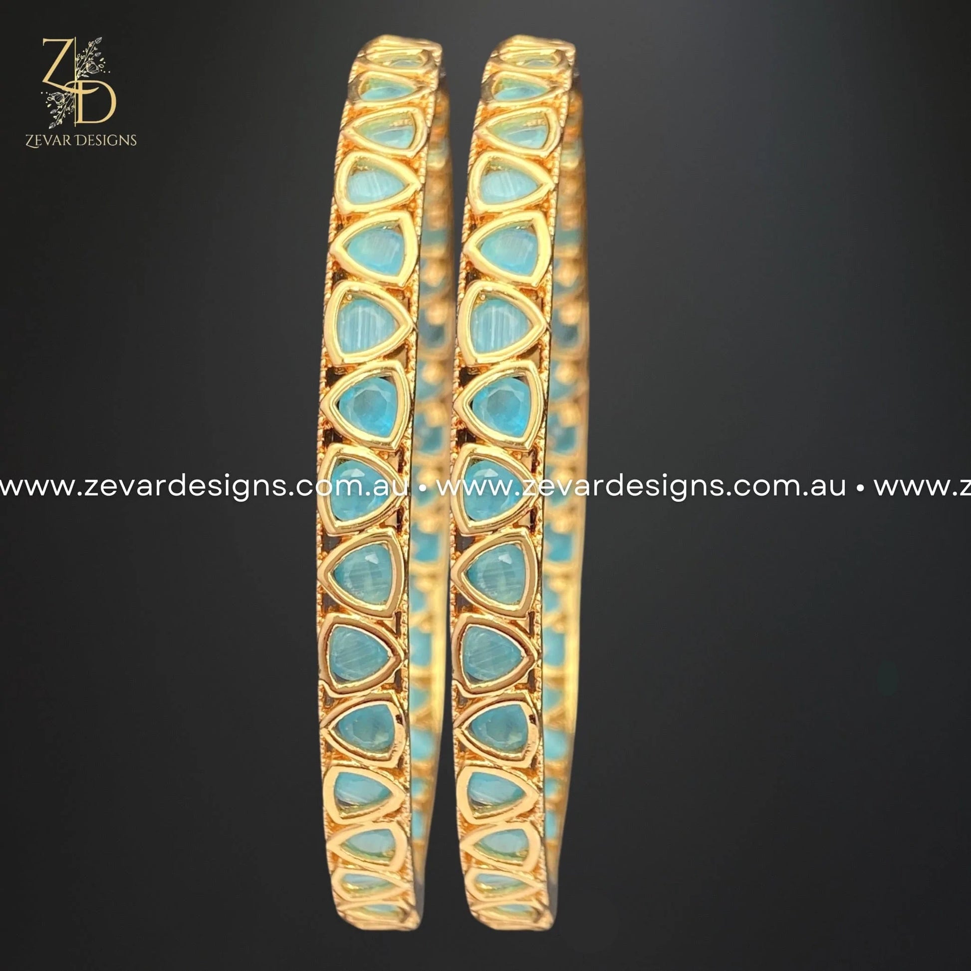 Zevar Designs Kundan Bangles Kundan Bangles (Slim) - Blue