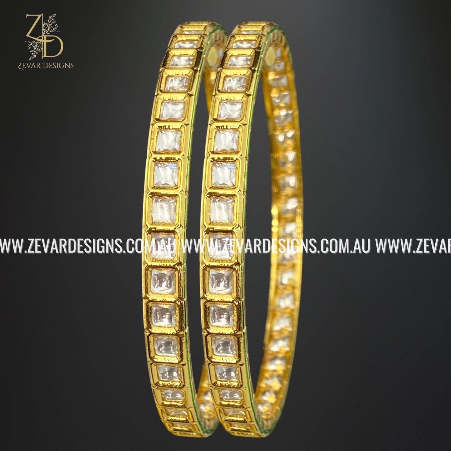 Zevar Designs Kundan Bangles Kundan Bangles (Slim) - Gold