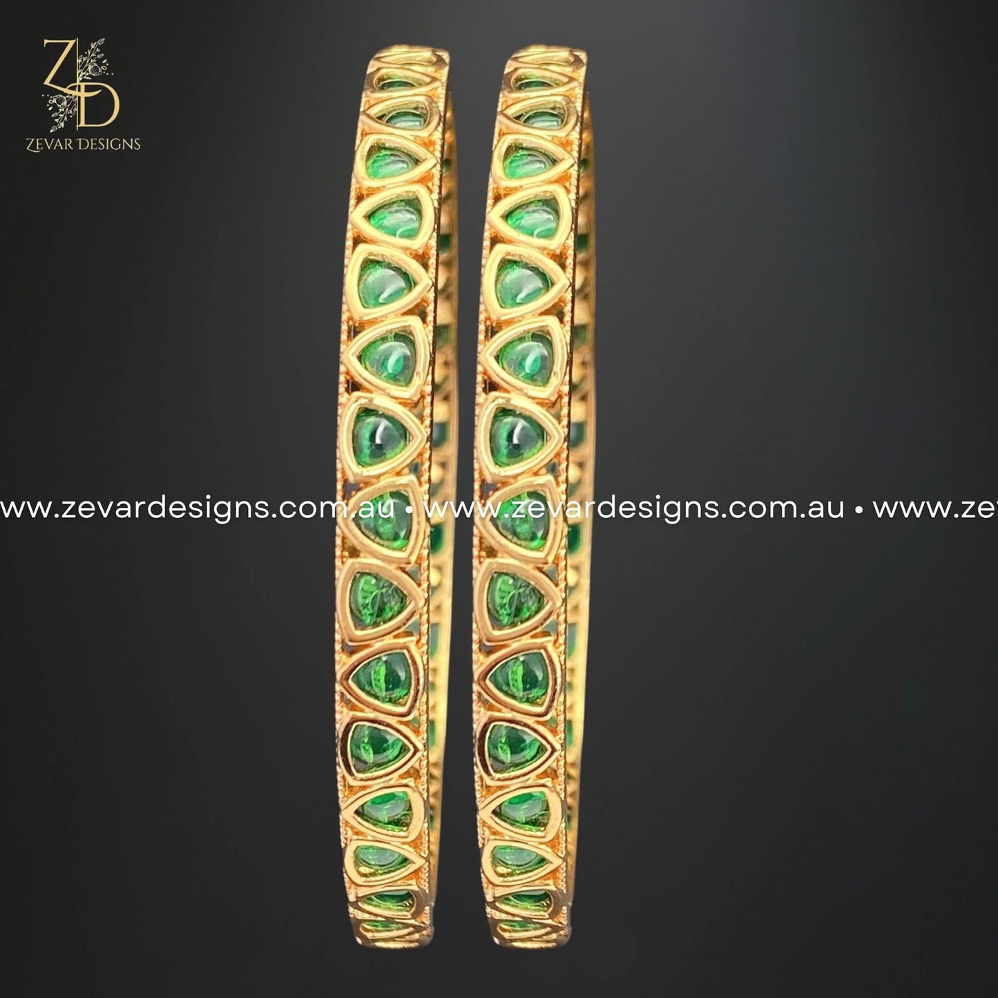 Zevar Designs Kundan Bangles Kundan Bangles (Slim) - Green