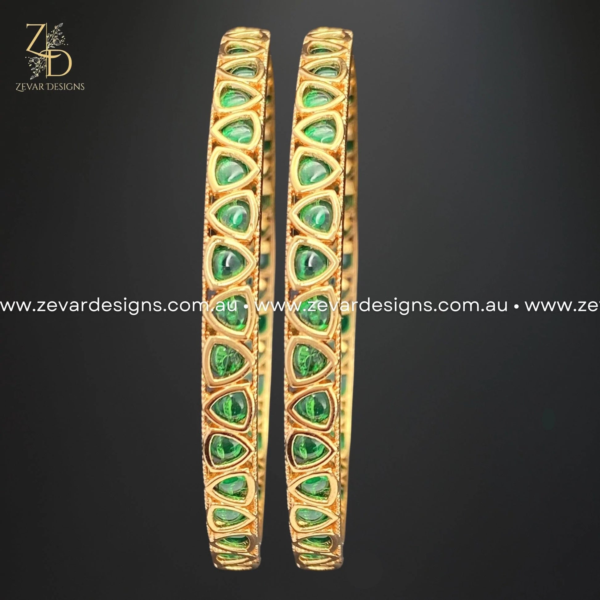 Green kundan bangles Clearance