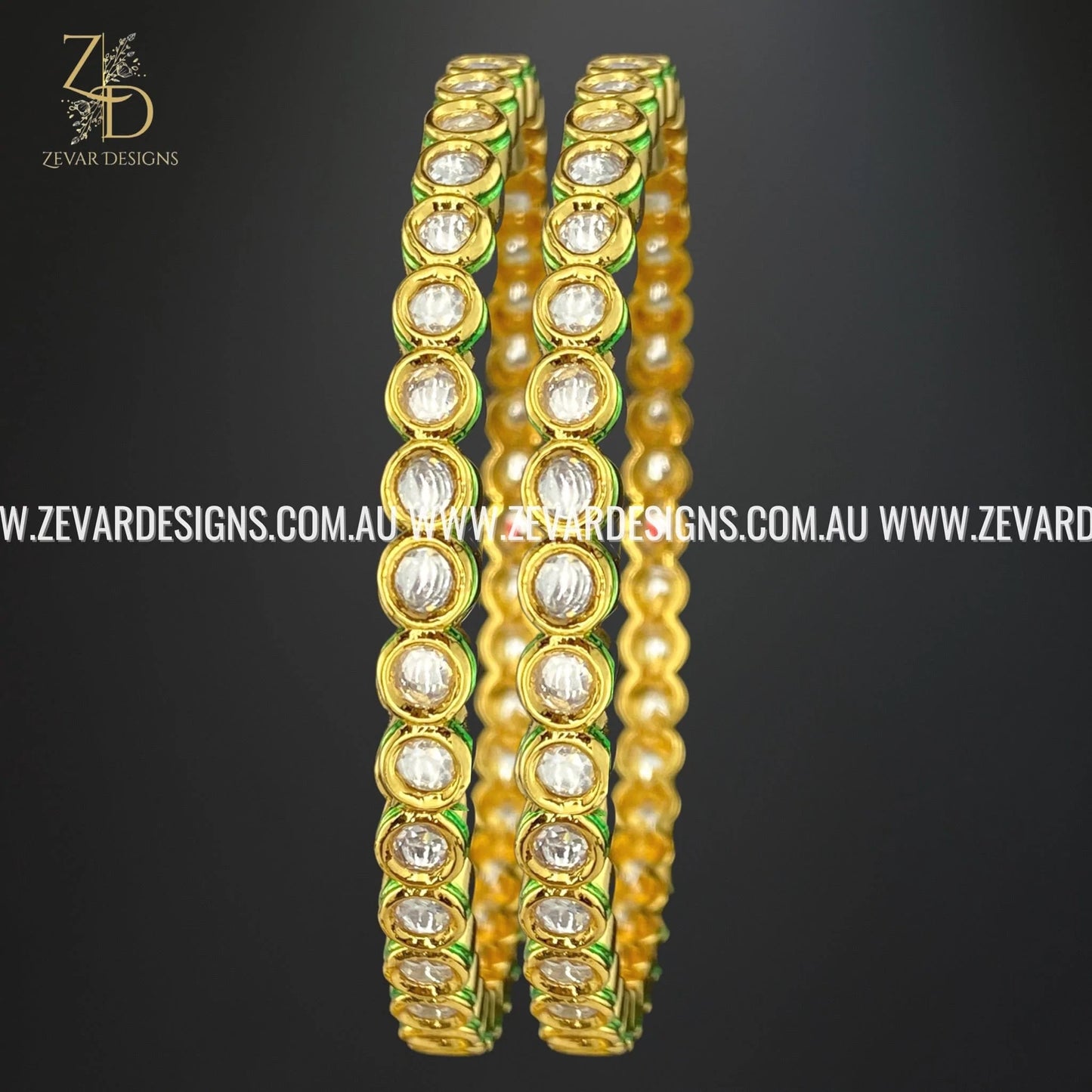 Zevar Designs Kundan Bangles Kundan Bangles (Slim) Round