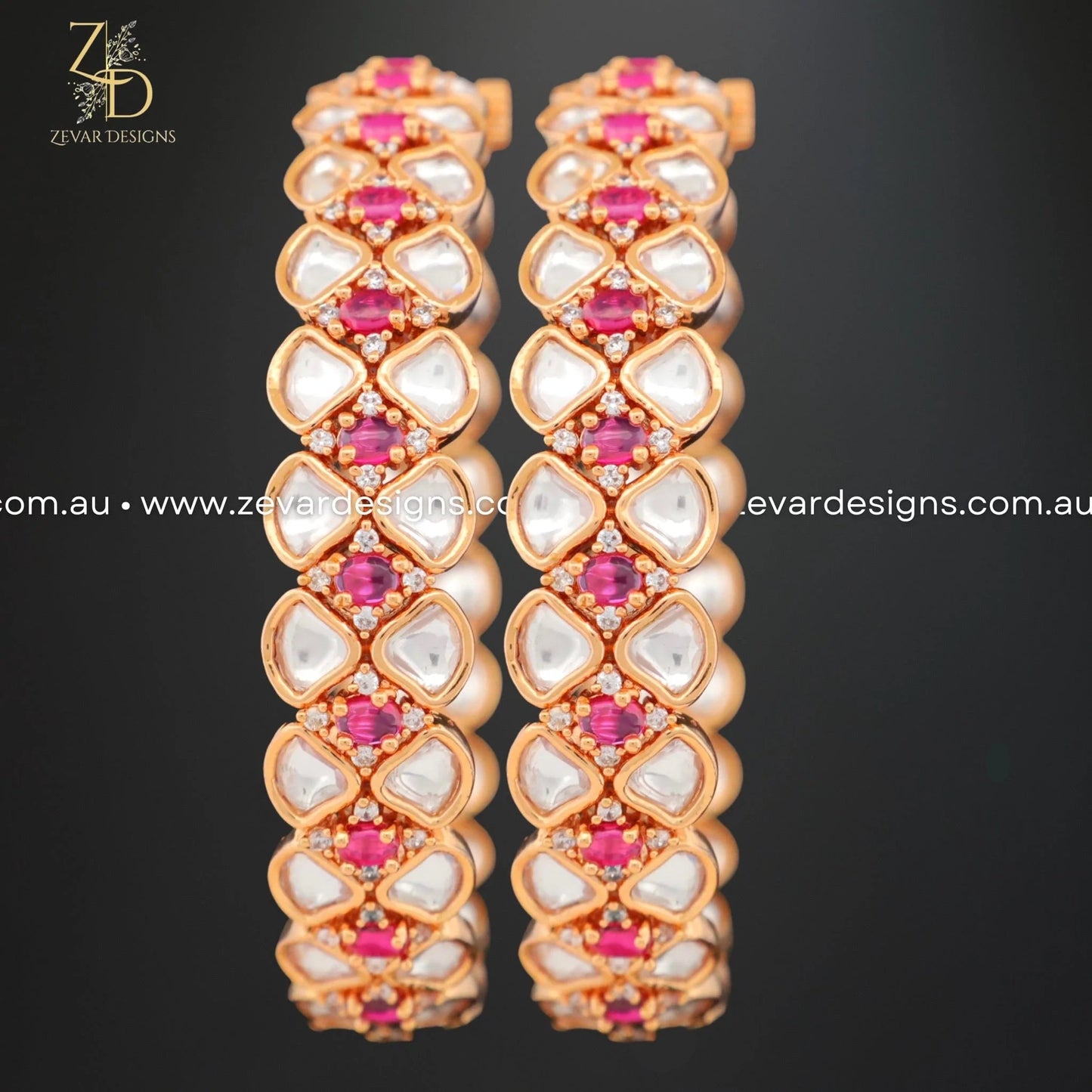 Zevar Designs Kundan Bangles Kundan Bangles with Zirconia & Ruby Red Stones