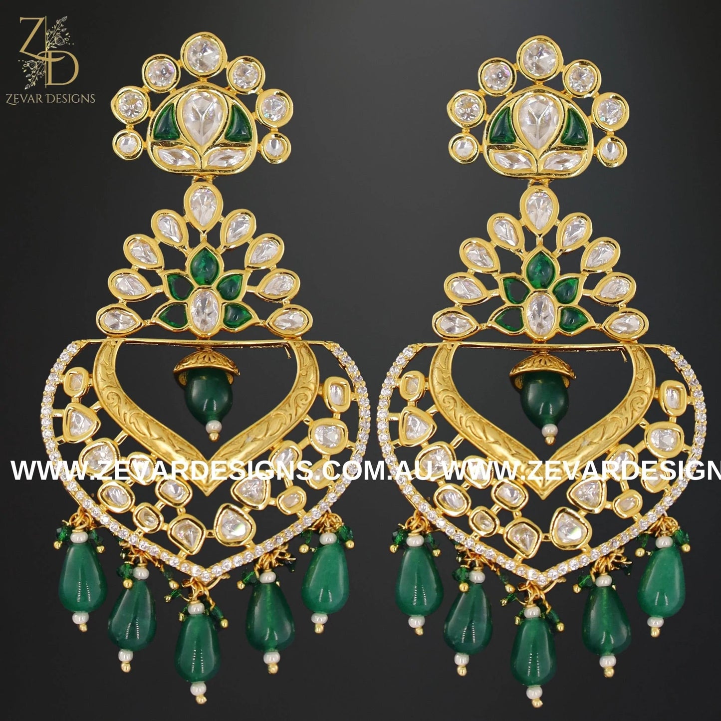 Zevar Designs Kundan Earrings Kundan Chandbali Earrings - Green