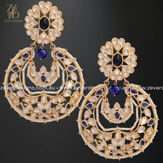 Zevar Designs Designer Earrings Kundan Chandbali Earrings - Navy Blue