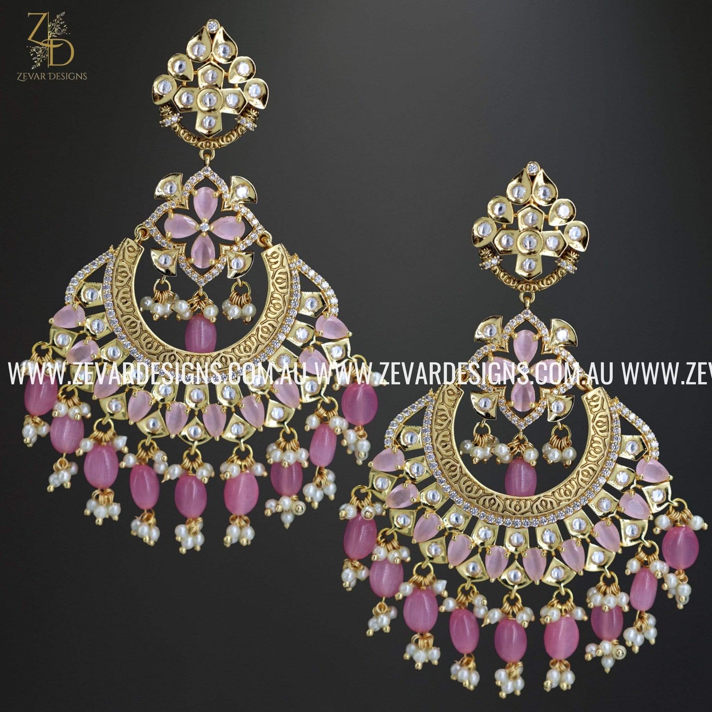 Zevar Designs Designer Earrings Kundan Chandbali Earrings - Pink
