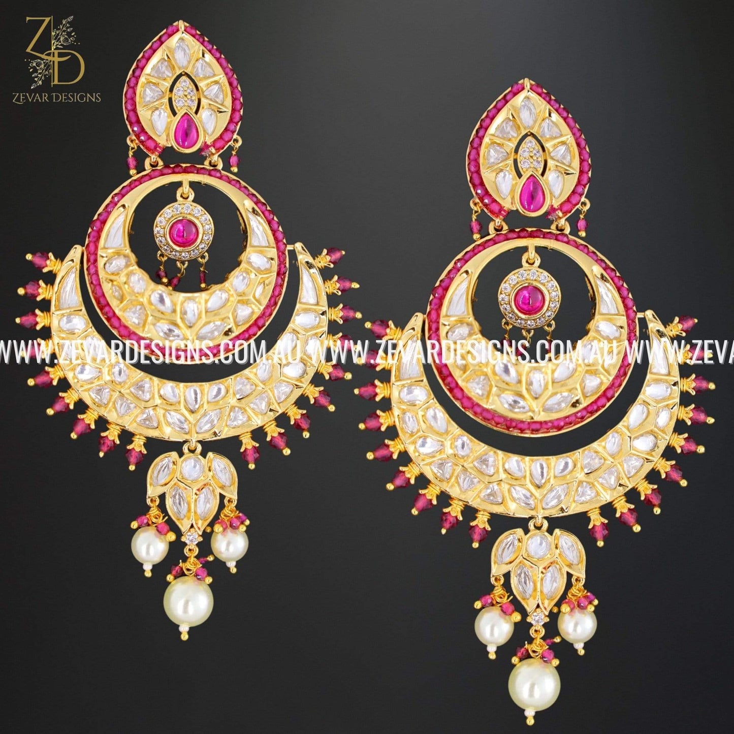 Zevar Designs Designer Earrings Kundan Chandbali Earrings - Red