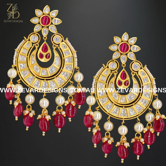 Zevar Designs Kundan Earrings Kundan Chandbali Earrings - Red