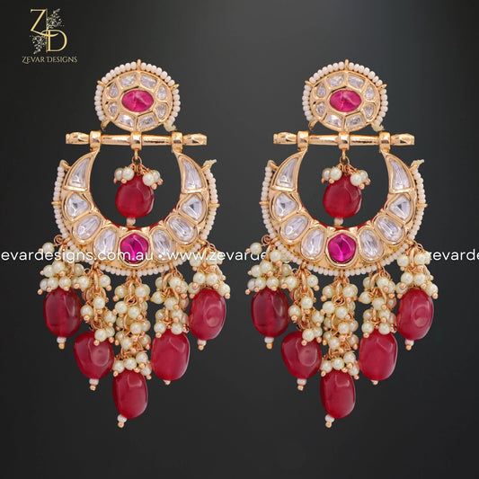 Zevar Designs Kundan Earrings Kundan Chandbali Earrings - Red