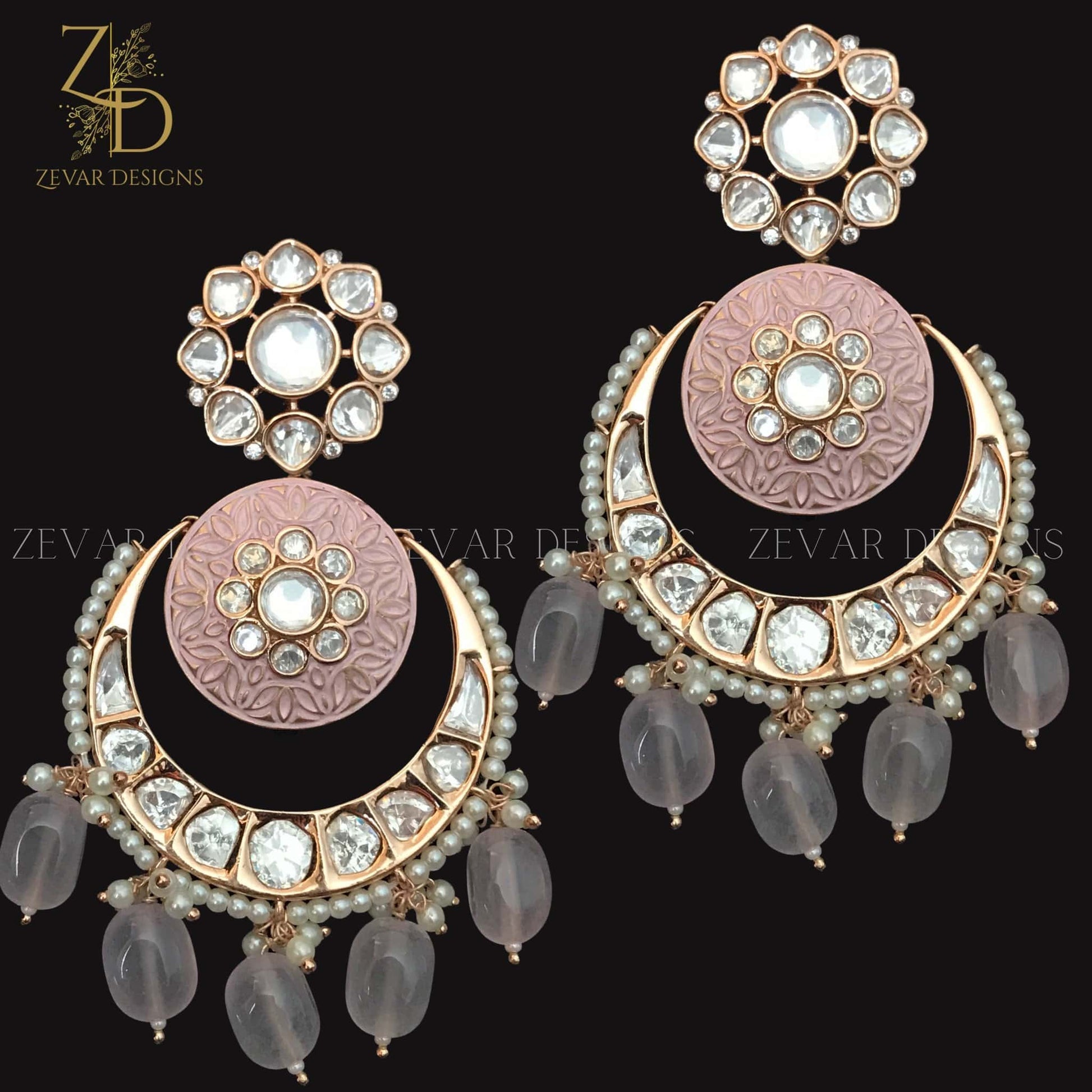 Zevar Designs Kundan Earrings Kundan Chandbali in Pink Meena