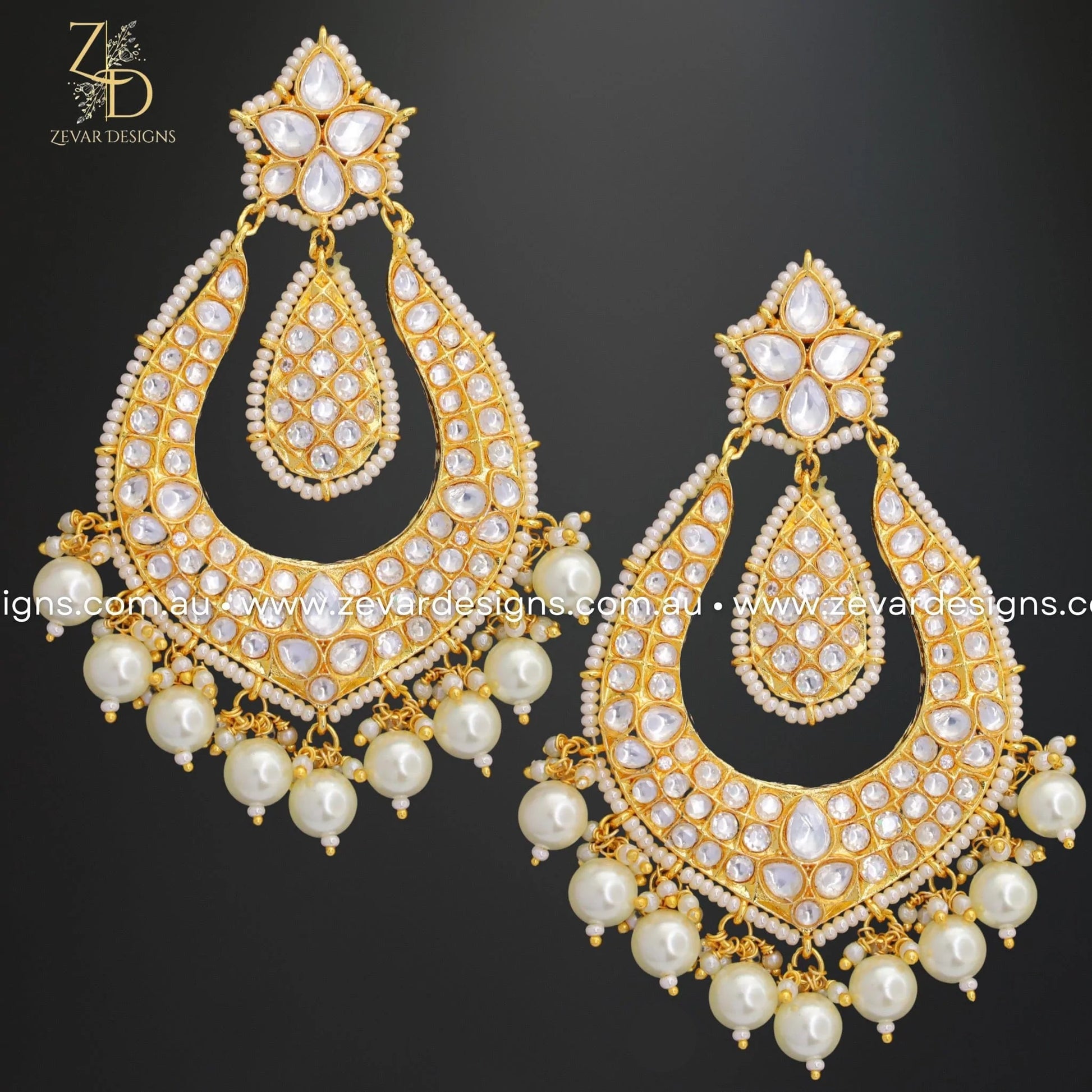 Zevar Designs Designer Earrings Kundan Chandbali - Pearls