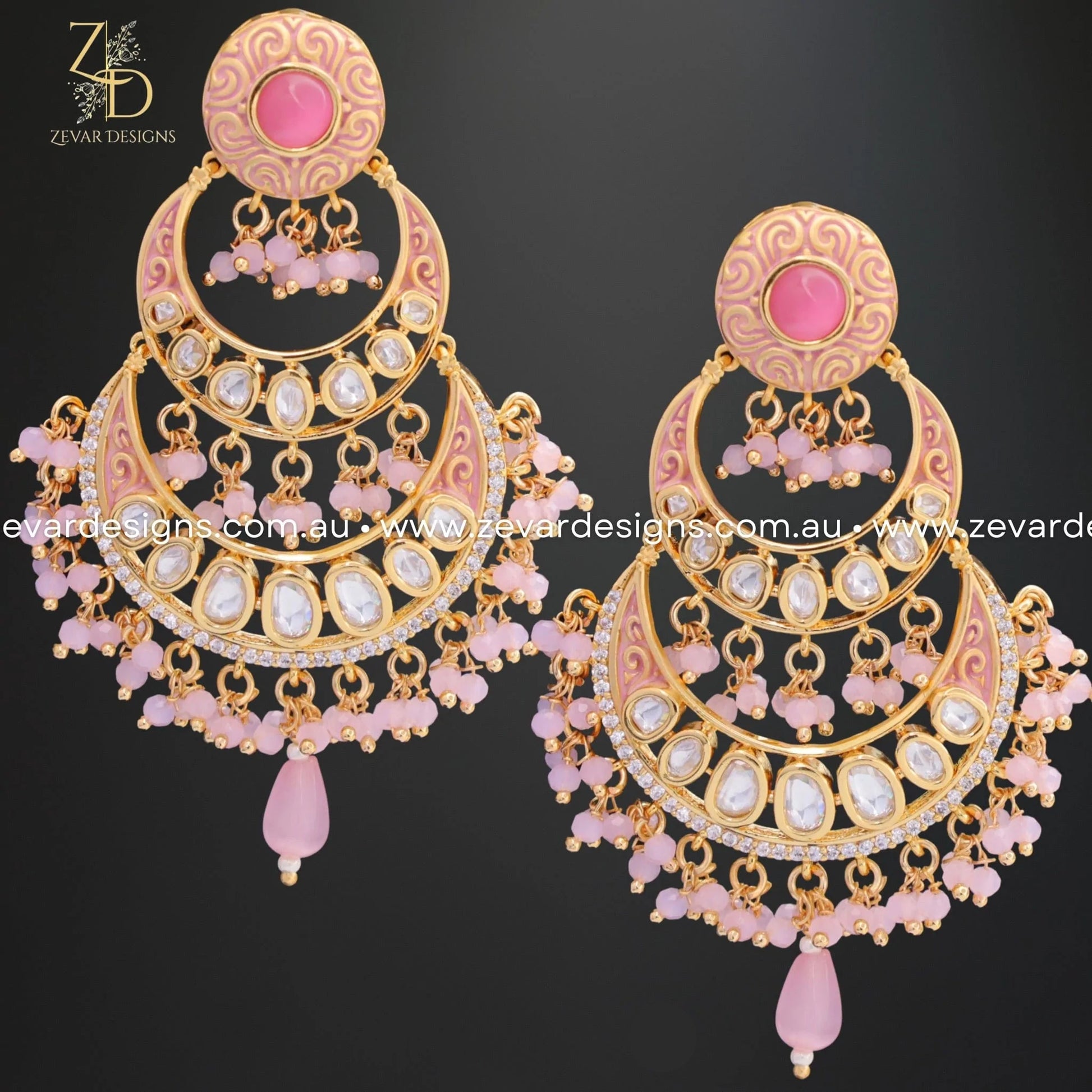 Zevar Designs Kundan Earrings Kundan Chandbali - Pink