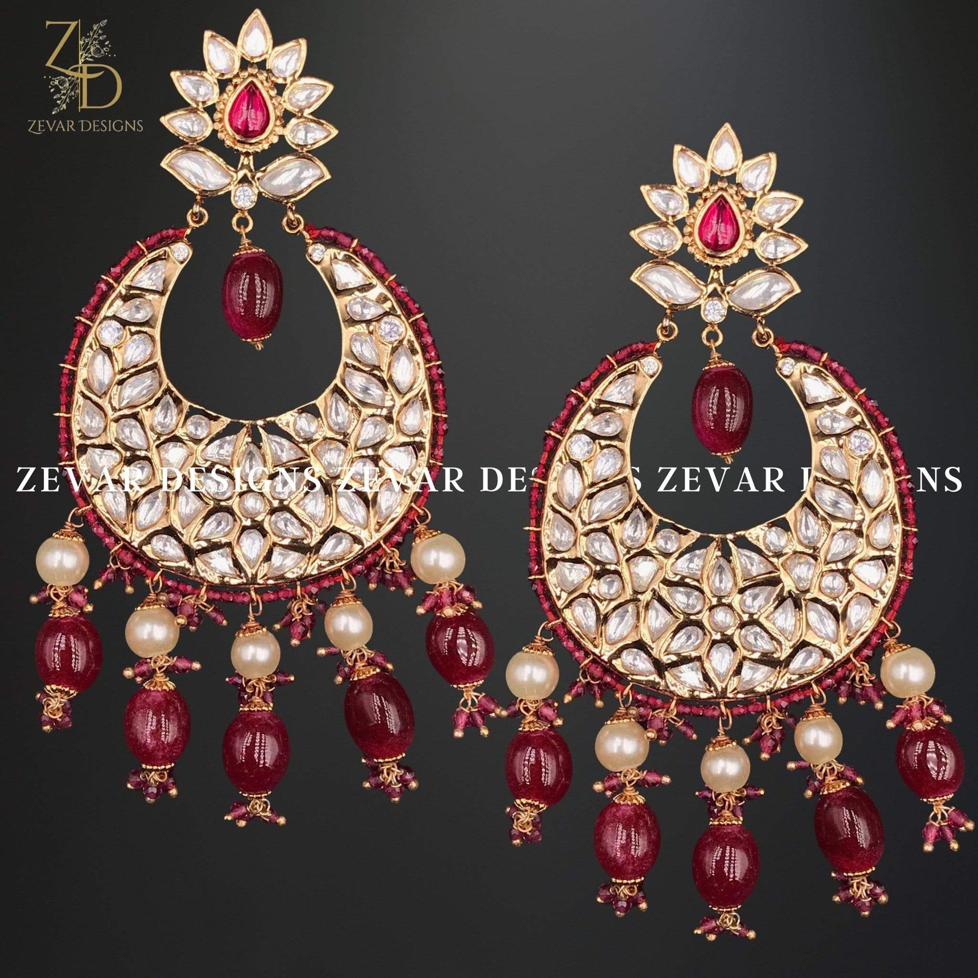 Zevar Designs Kundan Chandbali Kundan Chandbali with Ruby Red Drops
