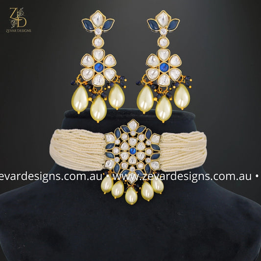 Zevar Designs Necklace Sets Kundan Choker Set in Blue