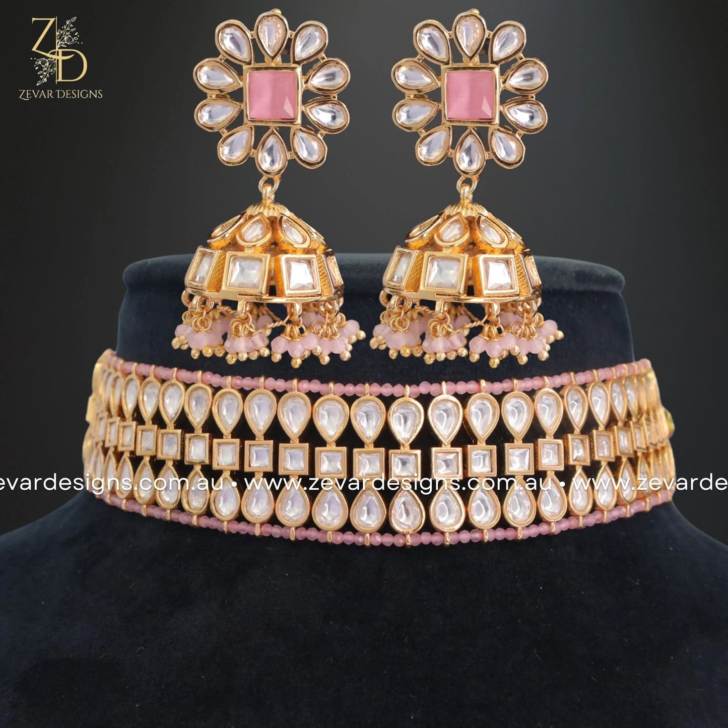 Zevar Designs Necklace Sets Kundan Choker Set- Pink