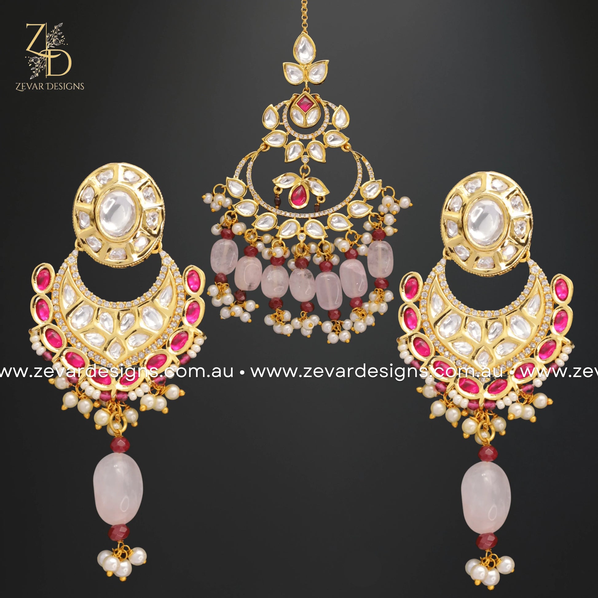 Zevar Designs Necklace Sets Kundan Choker Set - Red & Pink Drops