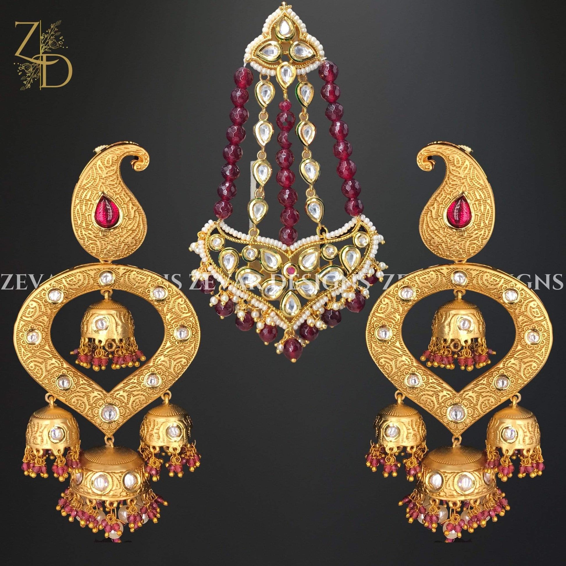 Zevar Designs Kundan Earrings Kundan Earrings and Passa Set