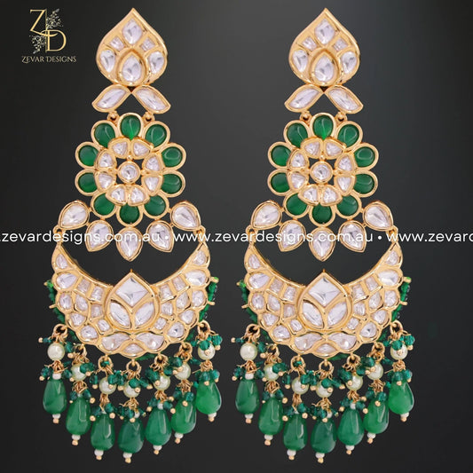 Zevar Designs Designer Earrings Kundan Earrings- Emerald Green