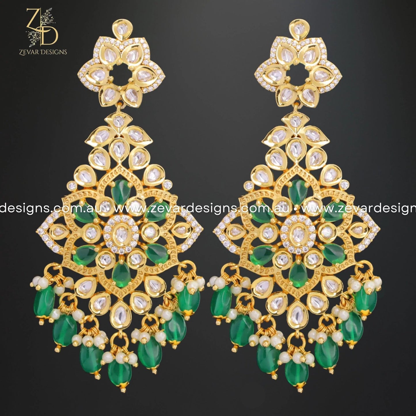 Zevar Designs Designer Kundan Earrings Kundan Earrings - Green