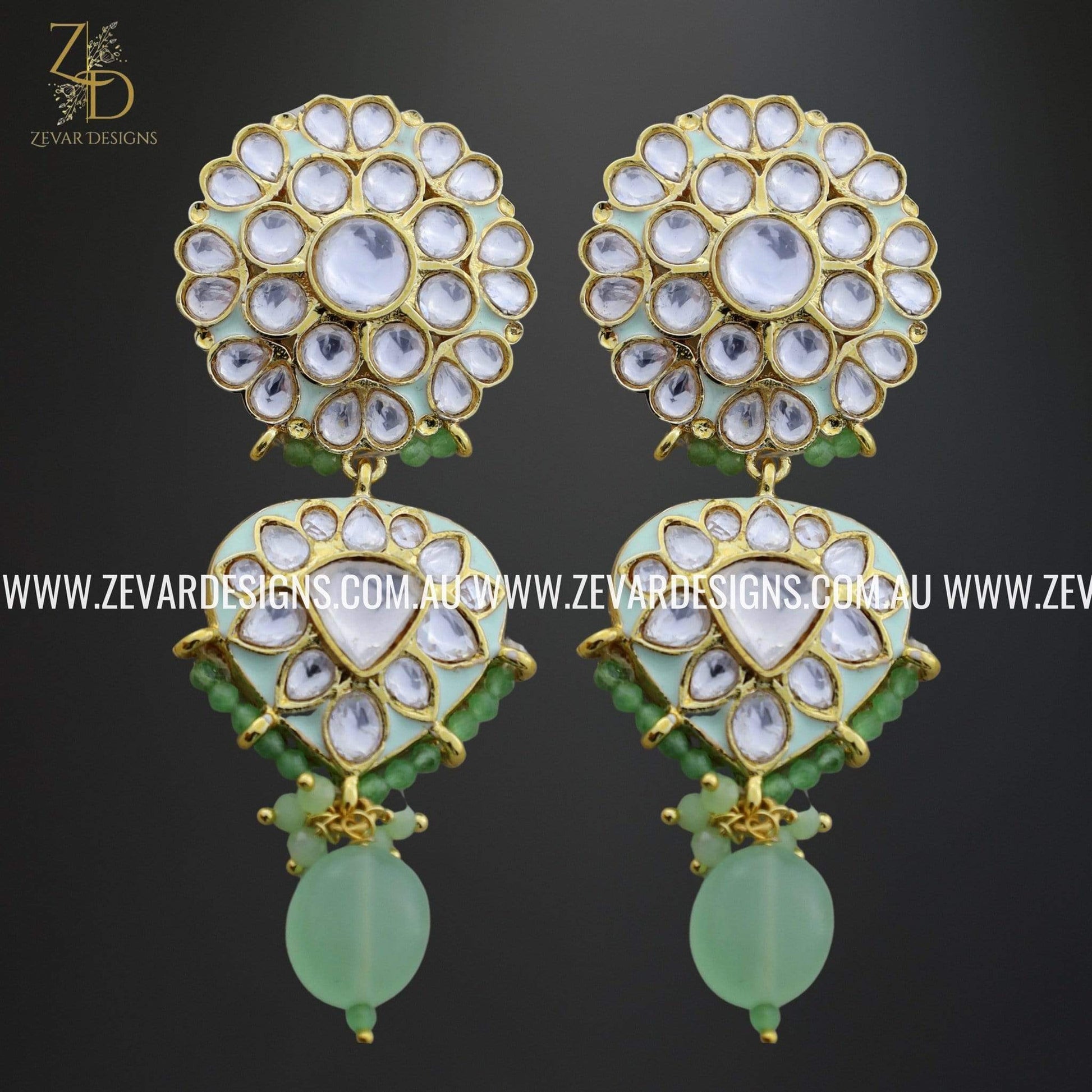 Zevar Designs Kundan Earrings Kundan Earrings in Mint Green