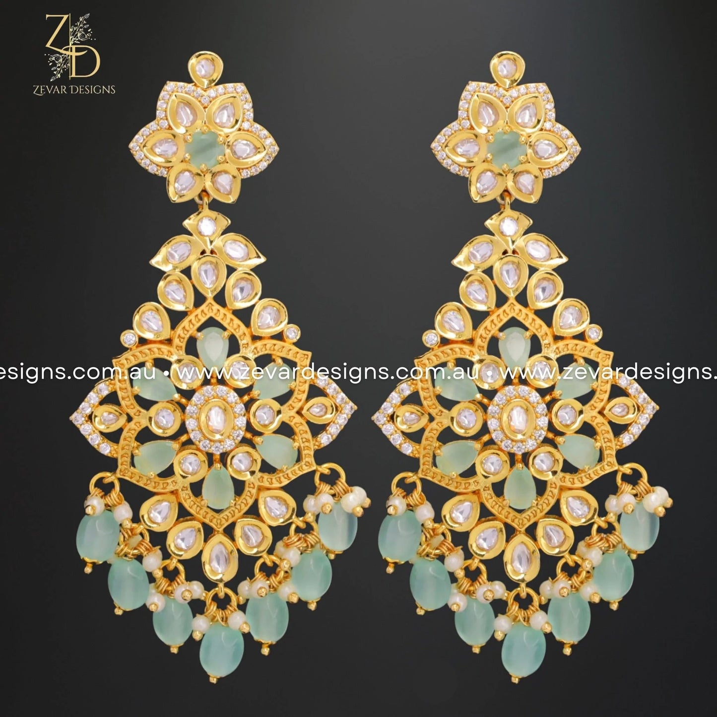 Zevar Designs Designer Kundan Earrings Kundan Earrings - Mint
