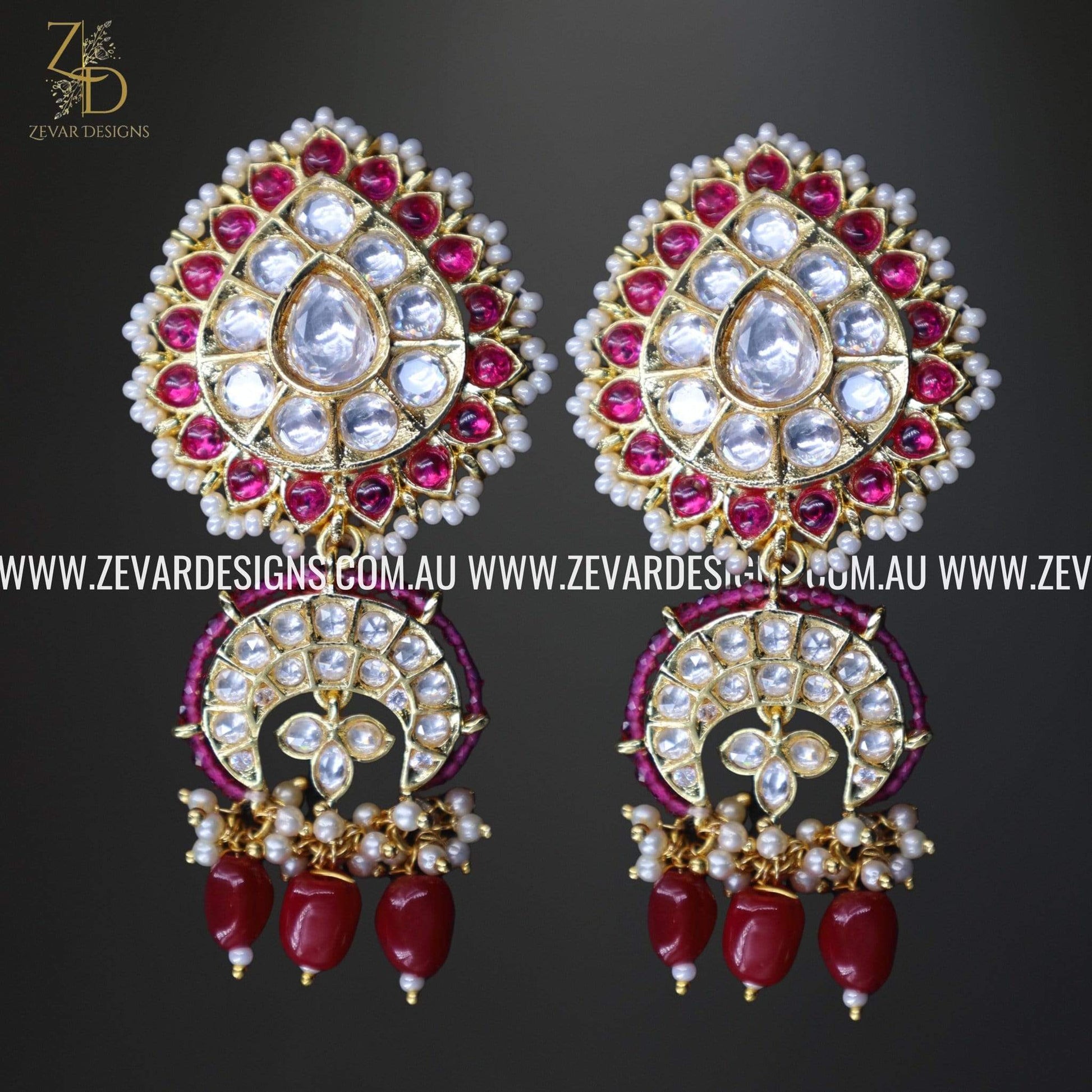 Zevar Designs Kundan Earrings Kundan Earrings - Ruby Red