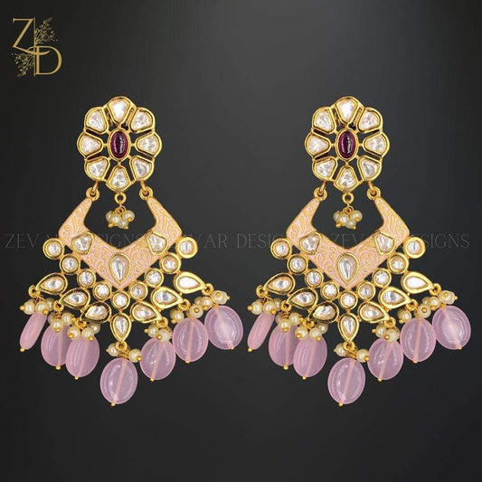 Zevar Designs Kundan Earrings Kundan Earrings with Pink Meena