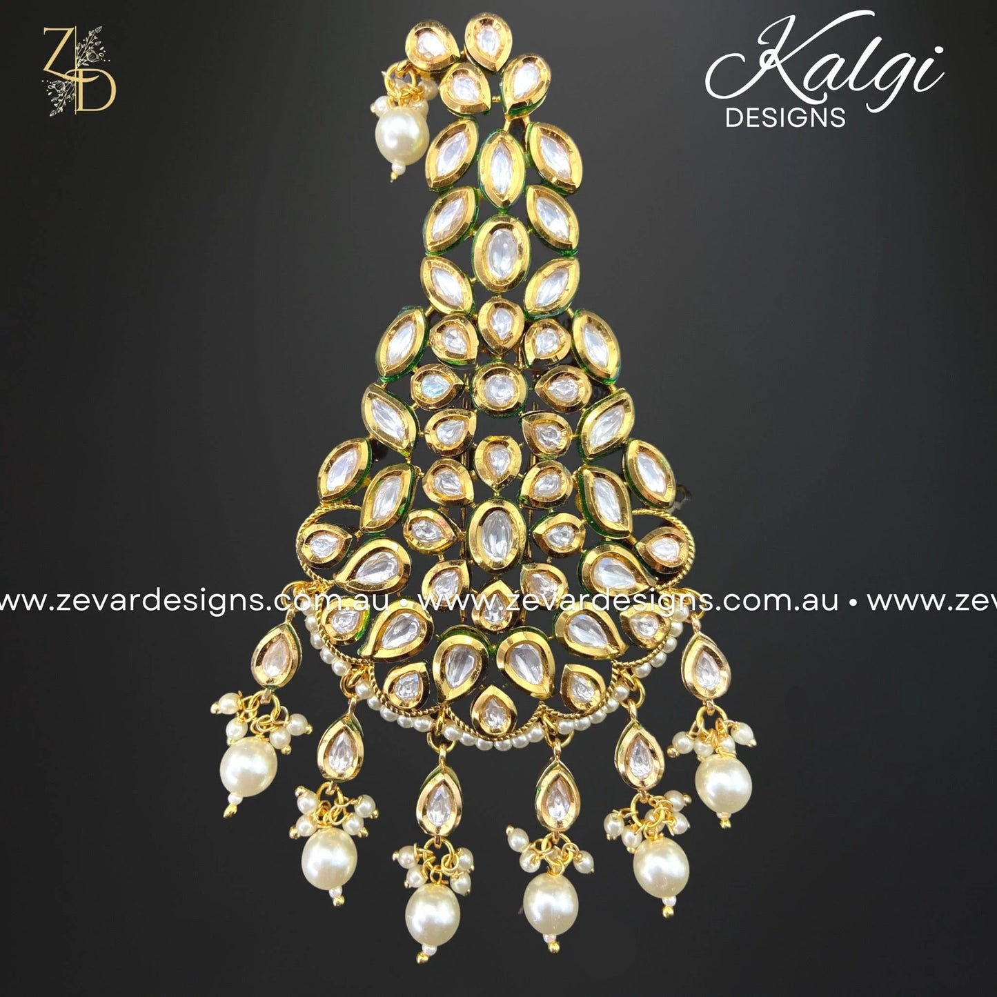 Zevar Designs Accessories Kundan Kalgi - Pearl