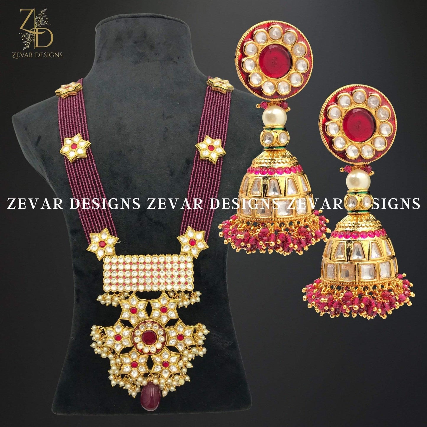 Zevar Designs Long Set Kundan Long Set - Ruby Red