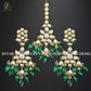 Zevar Designs Kundan Long Set Kundan Long Set with Tikka and Oversize Pendant - Emerald Green