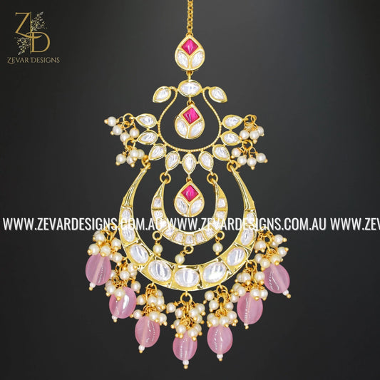 Zevar Designs Maang Tikka Kundan Maang Tikka - Pink