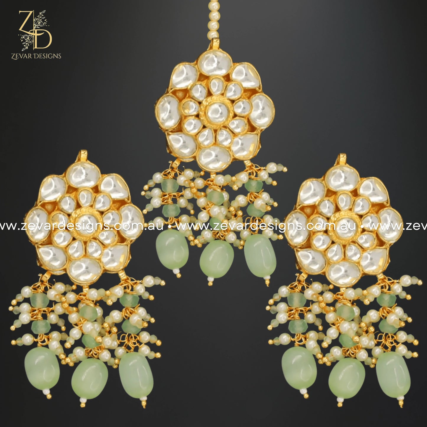 Zevar Designs Maang Tikka Set Kundan Maang Tikka Set - Mint