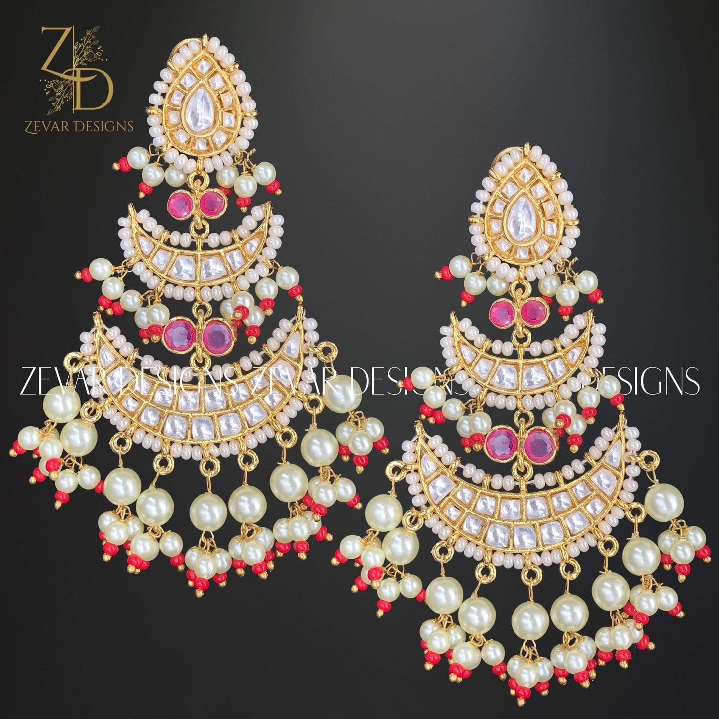 Zevar Designs Kundan Maang Tikka Kundan Maang Tikka Set - Red