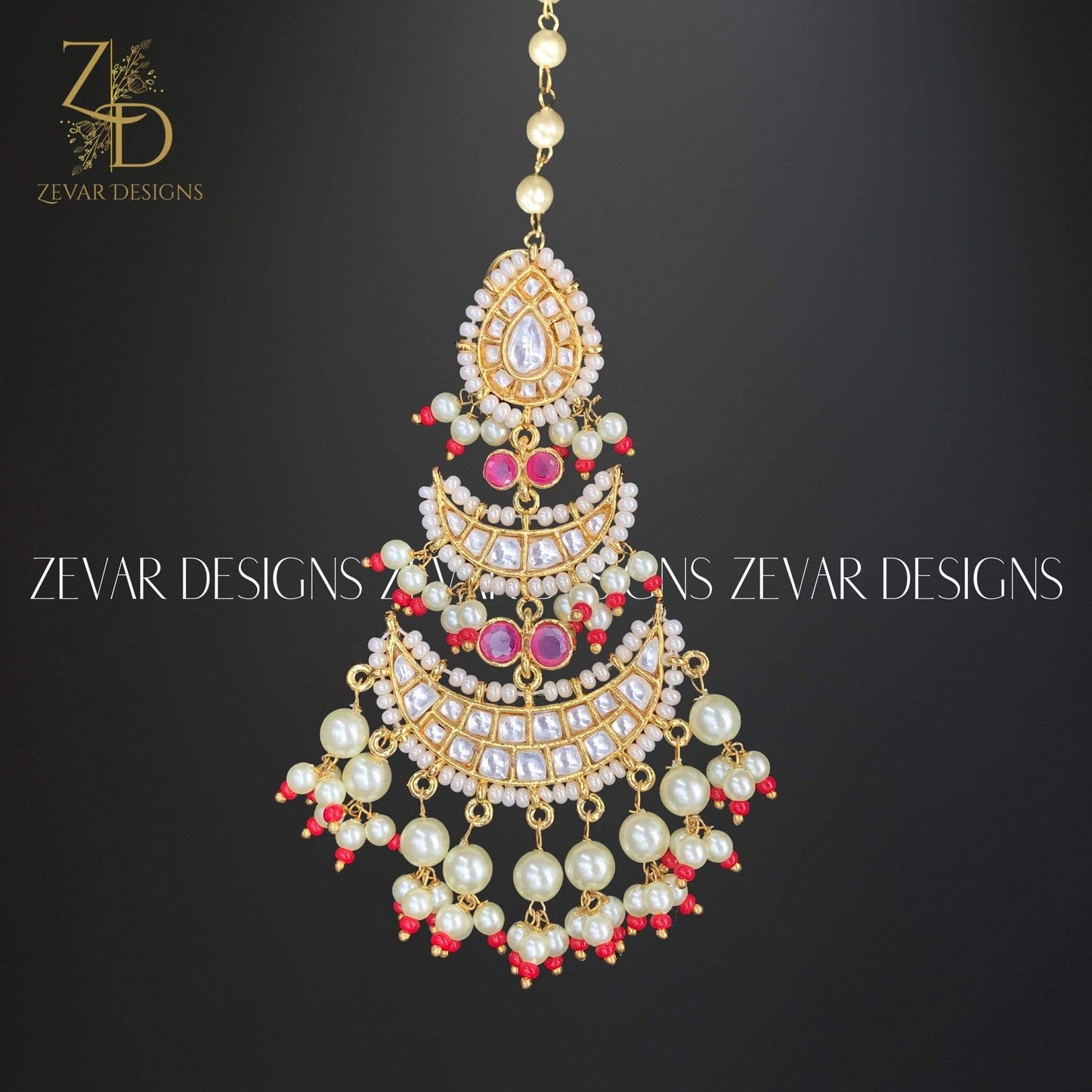 Zevar Designs Kundan Maang Tikka Kundan Maang Tikka Set - Red