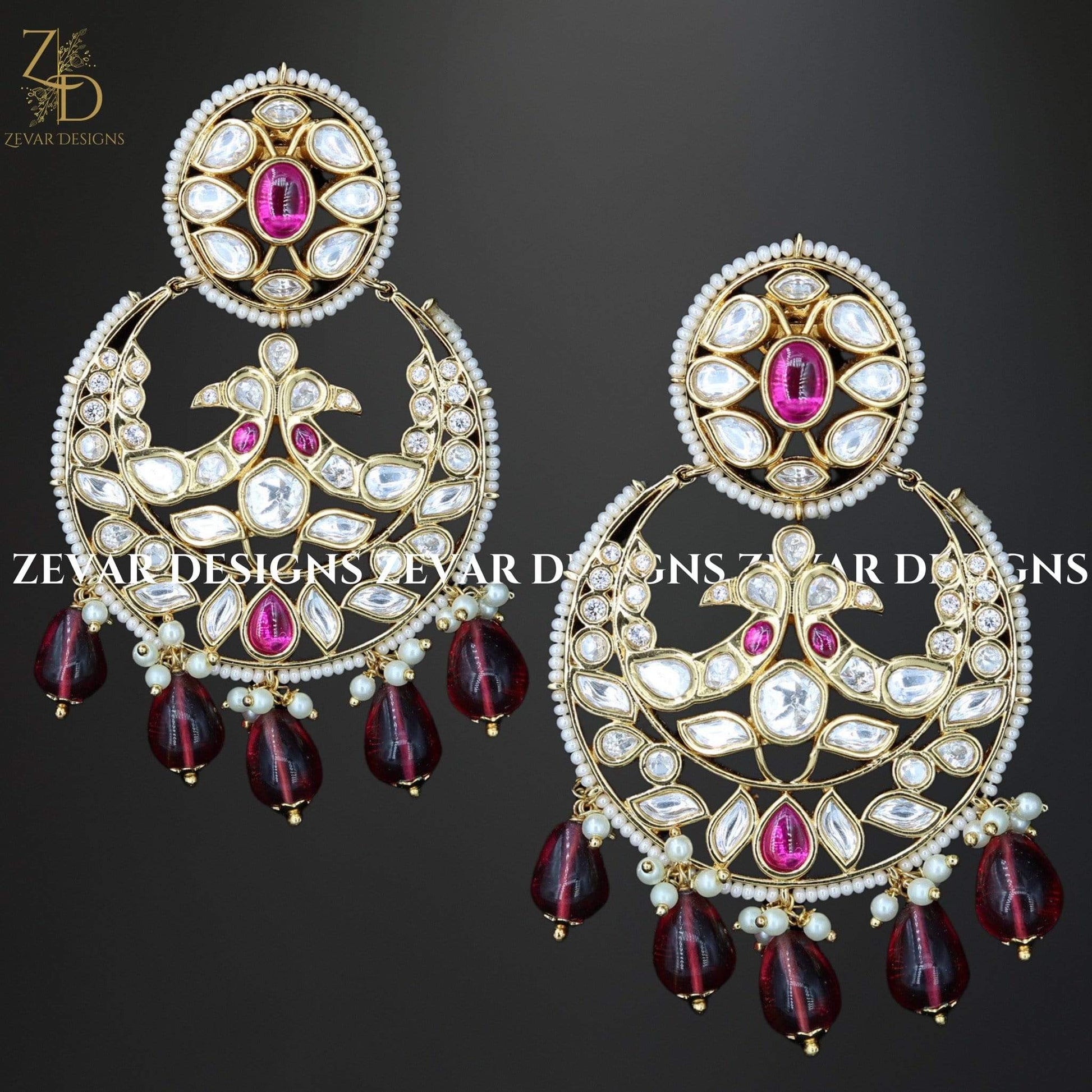 Zevar Designs Kundan Maang Tikka Kundan Maang Tikka Set with Ruby Red Drops