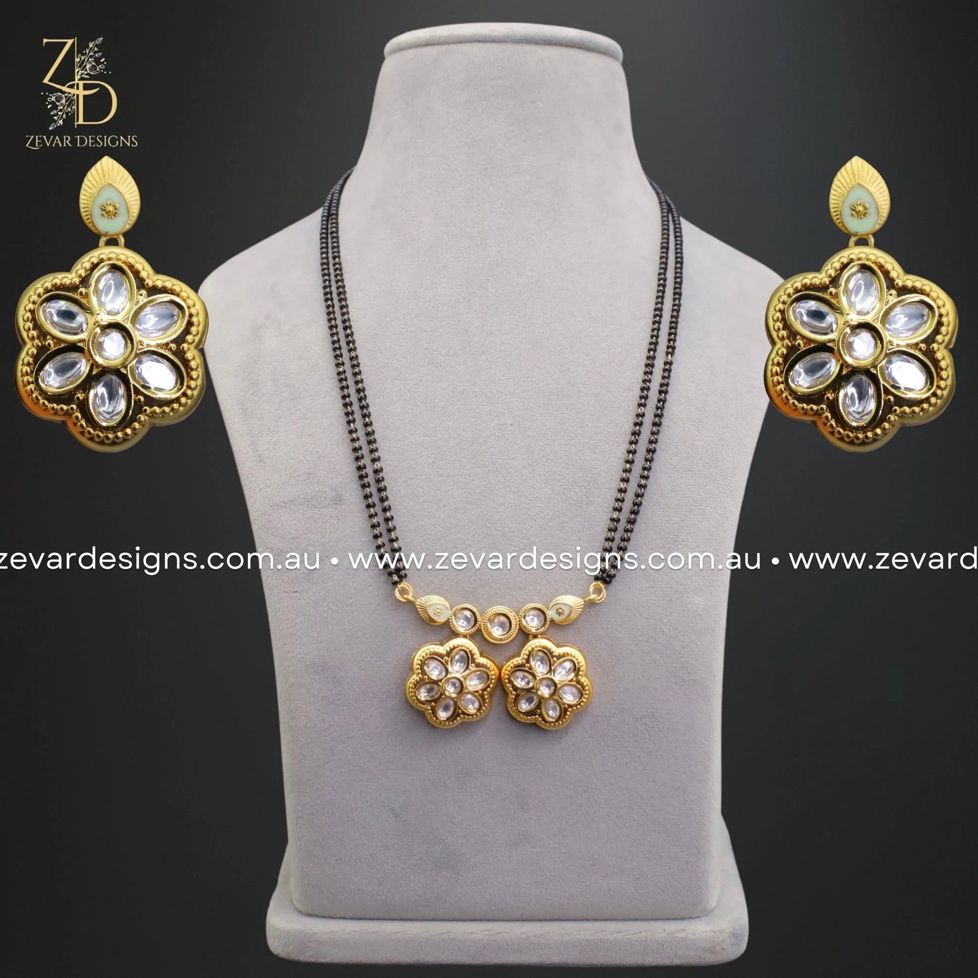 Zevar Designs Mangalsutra Kundan Mangalsutra and Earrings Set - Mint