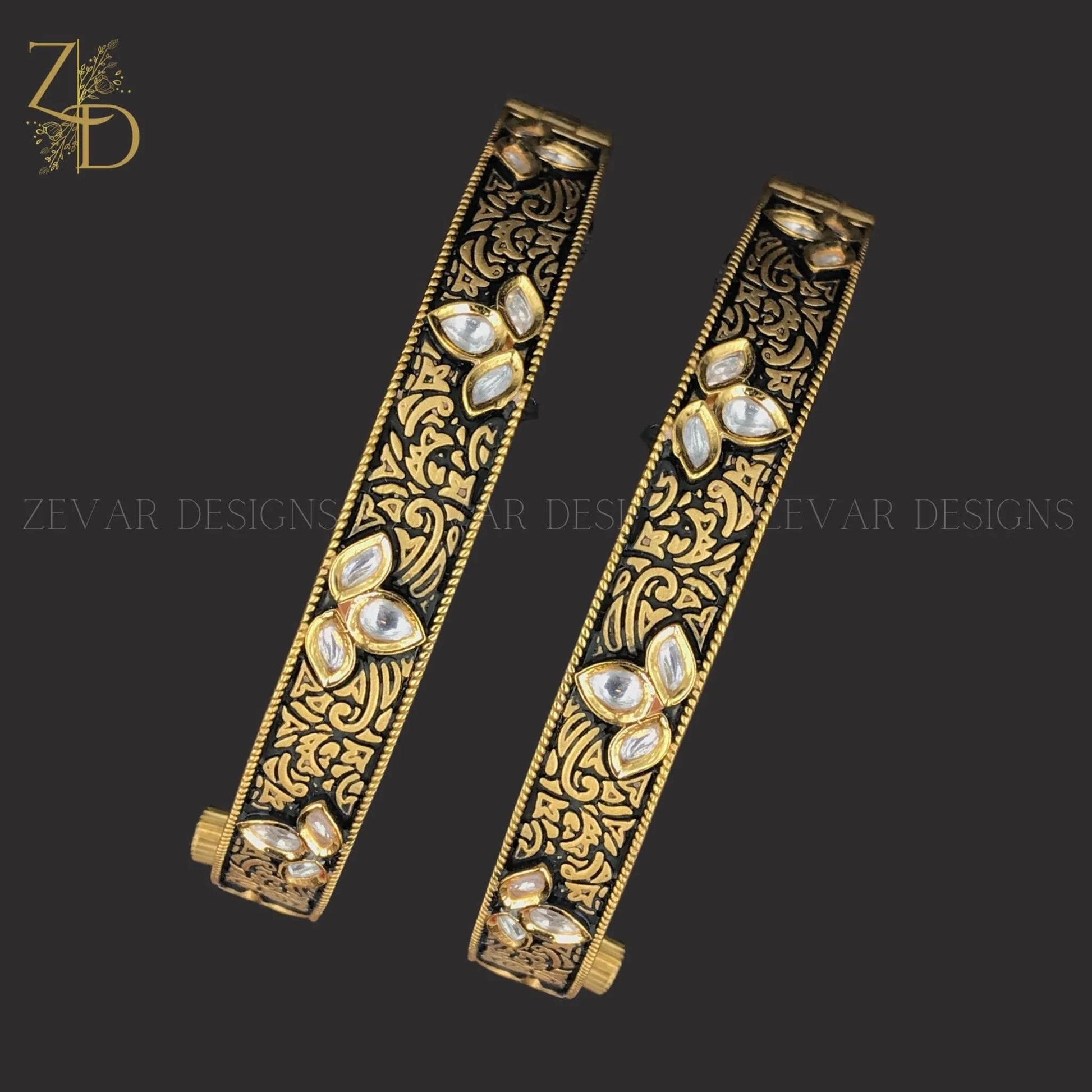 Zevar Designs Kundan Bangles 2.2 Kundan Meena Bangle - Black/Gold