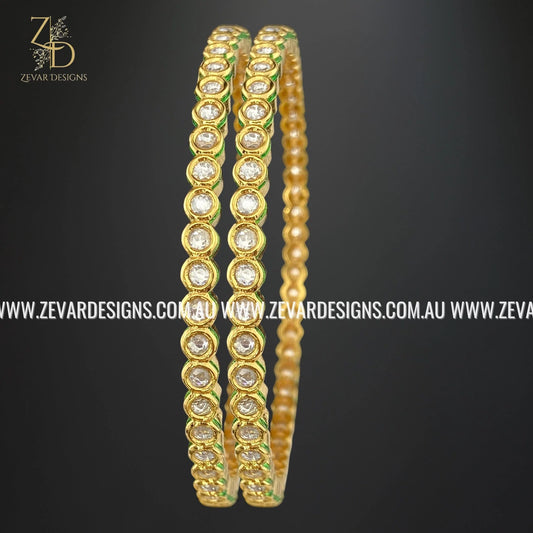 Zevar Designs Kundan Bangles Kundan Meena Bangles (Slim) - Gold