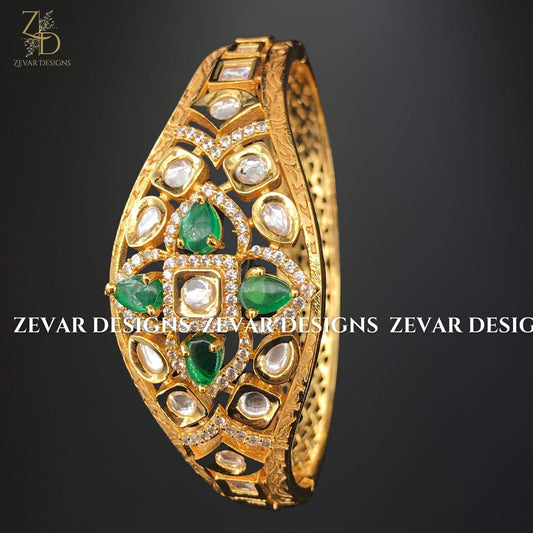 Zevar Designs Kundan Bangles Kundan Meena Bracelet - Emerald Green