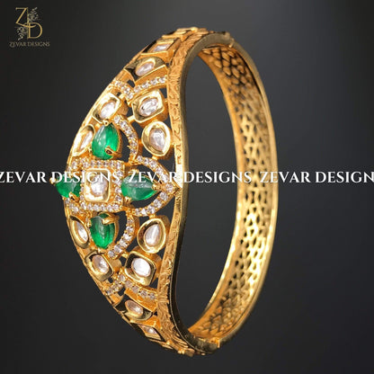 Zevar Designs Kundan Bangles Kundan Meena Bracelet - Emerald Green
