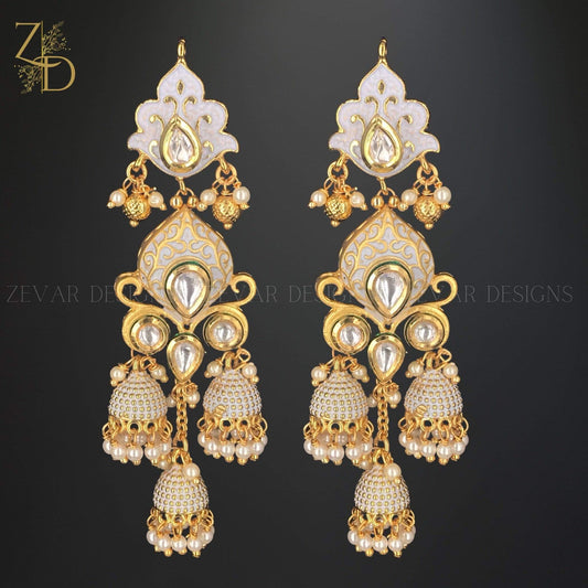 Zevar Designs Jhumki Kundan Meena Earrings - Sky Blue