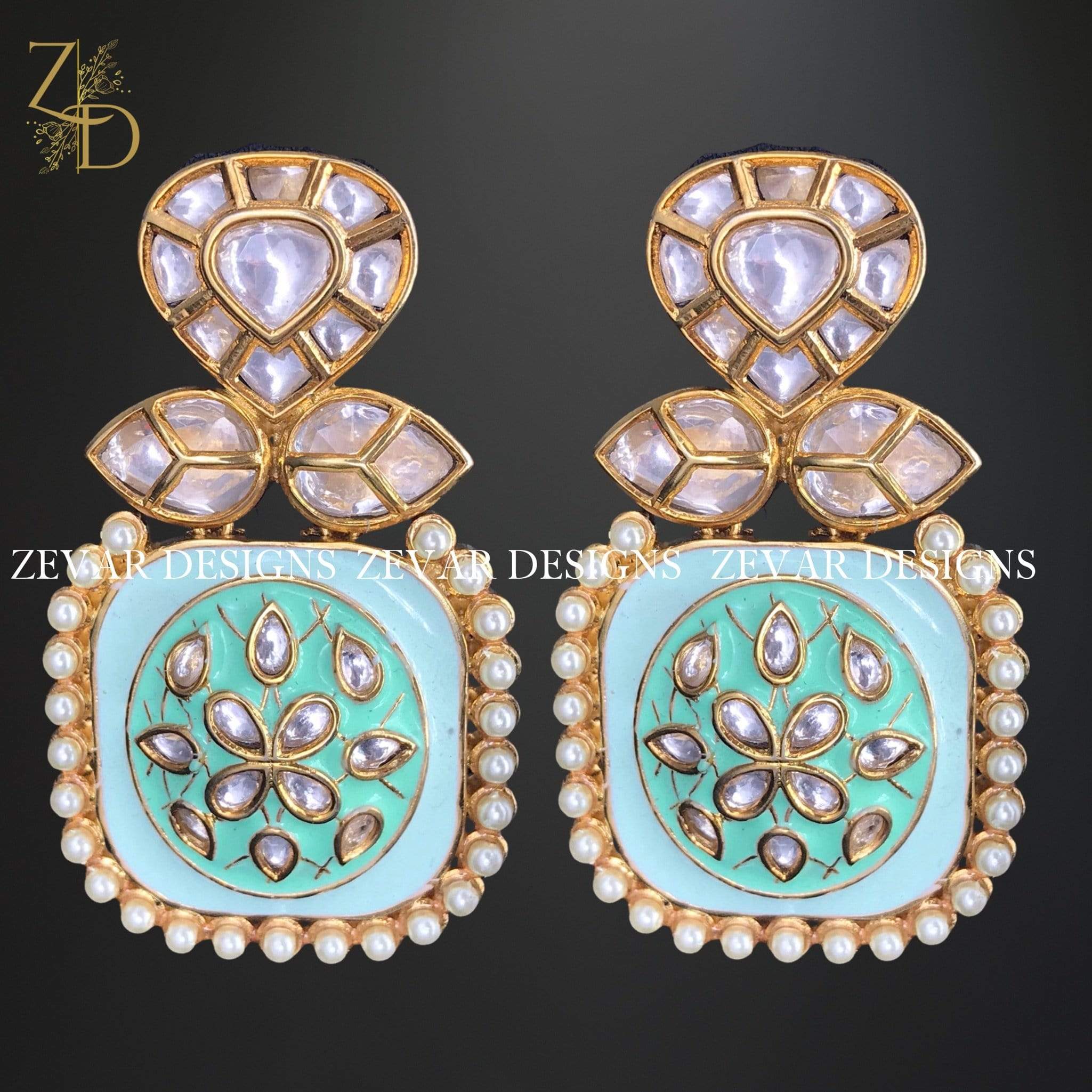 meenakari earrings with green ruby with black torn