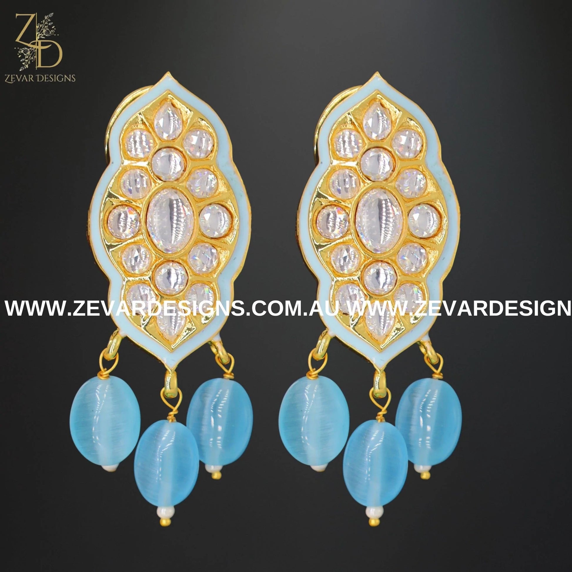 Kundan Meenakari Earrings in Powder Blue Zevar Designs