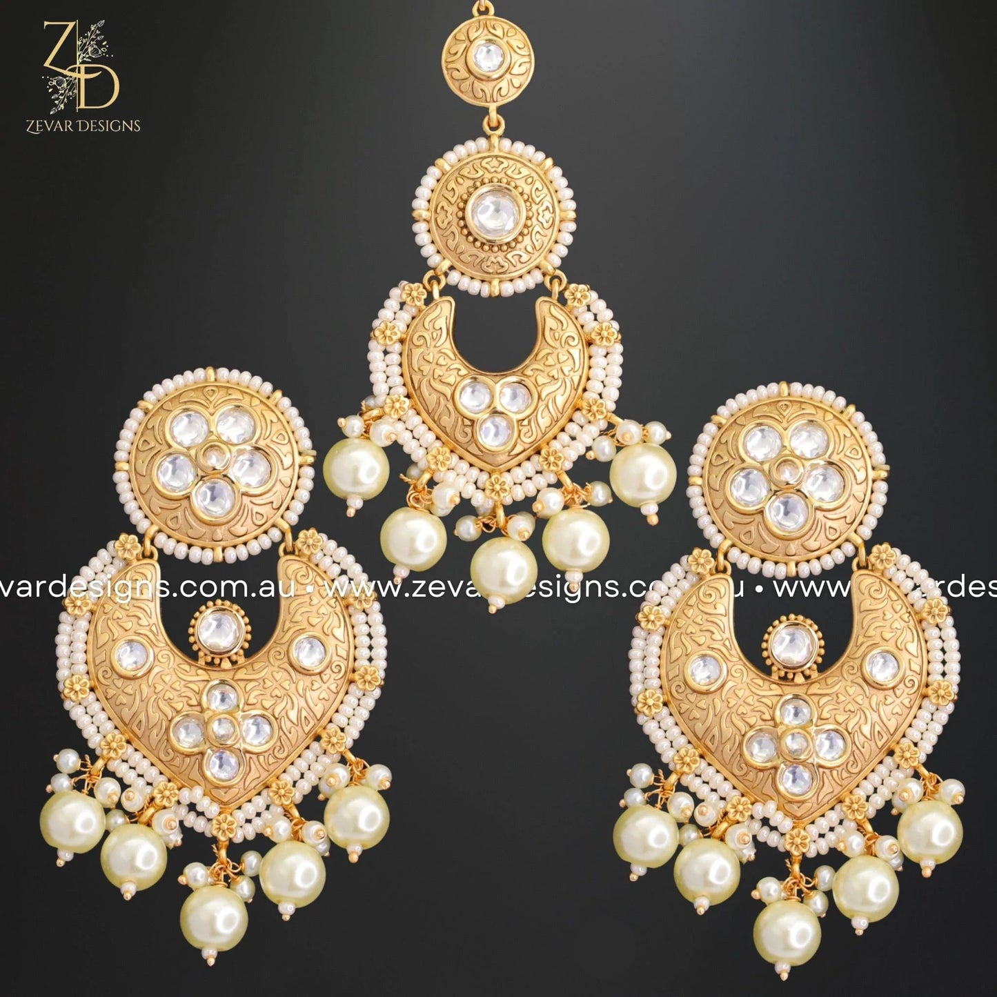 Zevar Designs Designer Necklace Sets Kundan Necklace Set with Tikka - Pearls