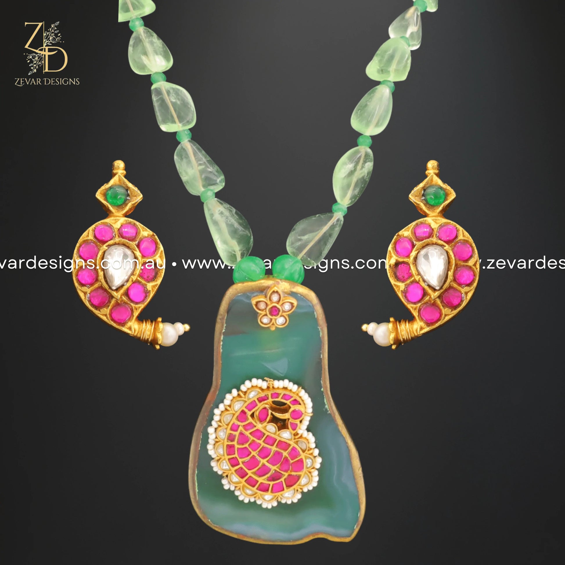 Zevar Designs Long Necklace Sets Kundan Pendant Set - Heritage Inspired